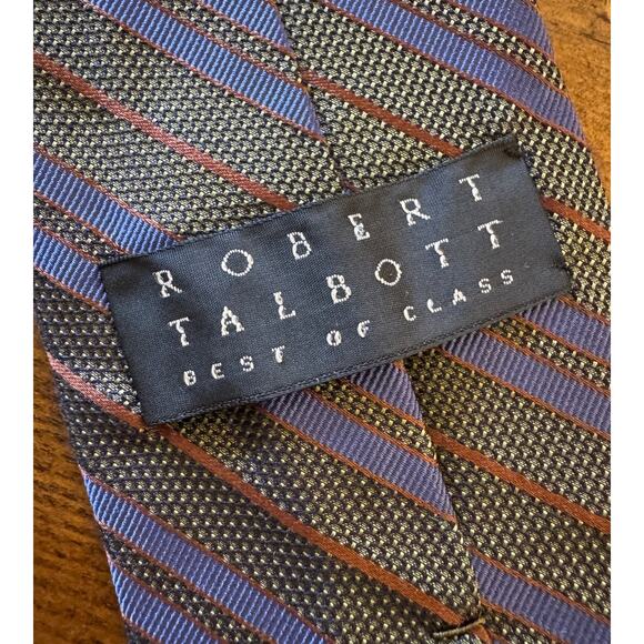 Robert Talbott Best of Class Classic Striped Mens Necktie Tie Olive Blue Orange - Picture 3 of 6